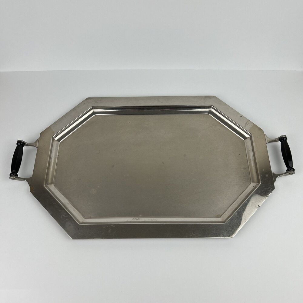 Universal Brushed Metal Tray, Landers Frary & Clark, Bakelite Handles 18" x 12"